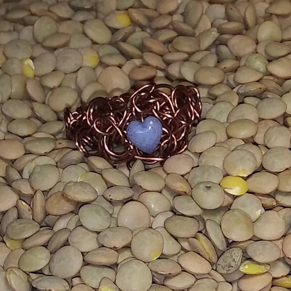 Caged Heart Design  Copper Braided Hand Crafted Ring with Glass Heart